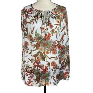 Liz Claiborne 2X-Large Top Floral Sheer Keyhole Long Sleeve Lightweight Slits